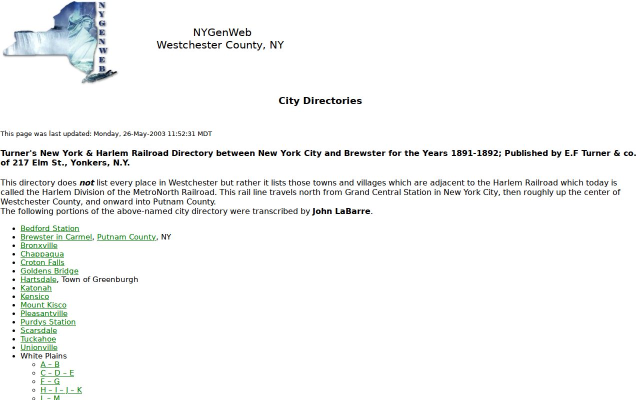 New Rochelle city directory digitized collection listing for historical directory research