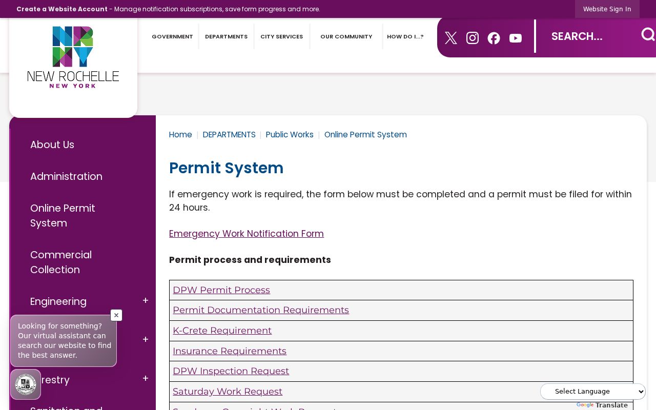 New Rochelle neighbors view of the City DPW online permit map selection workflow