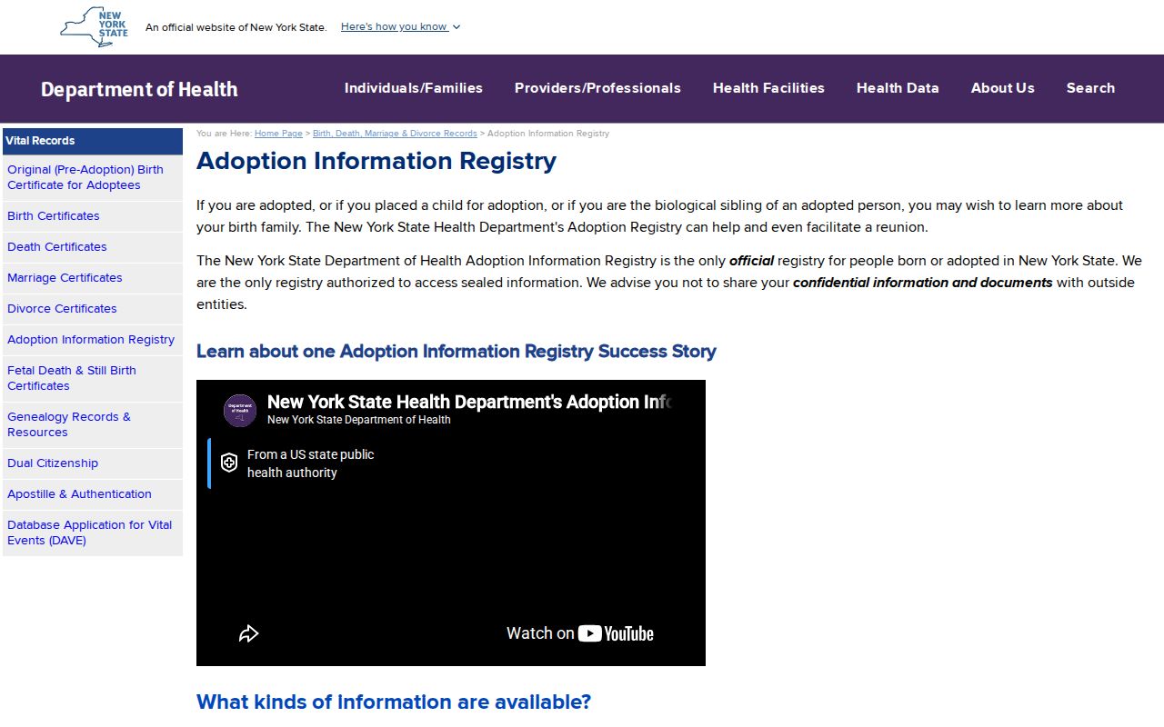 New Rochelle resident lookup information for the New York Adoption Information Registry